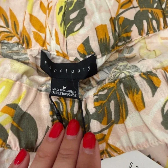 Sanctuary Pink and Yellow Leaf Print High Waist Shorts - Picture 3 of 4